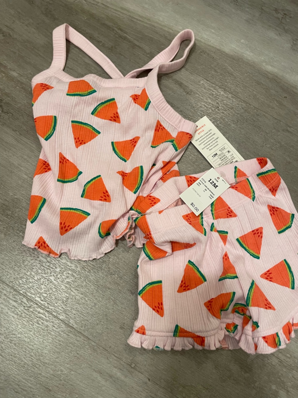 NWT Cat & Jack Baby Girl 12M Pink Watermelon Tank and Shorts Set